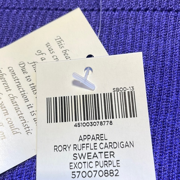 NWT Chico’s Rory Ruffle Cardigan Sweater Color: Exotic Purple Size 3 (16) - Picture 7 of 9
